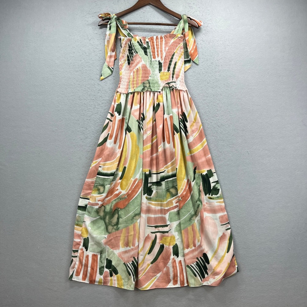 Sunday Up Dress Women Medium Pink Abstract Floral Tie Shoulder Smocked Boho